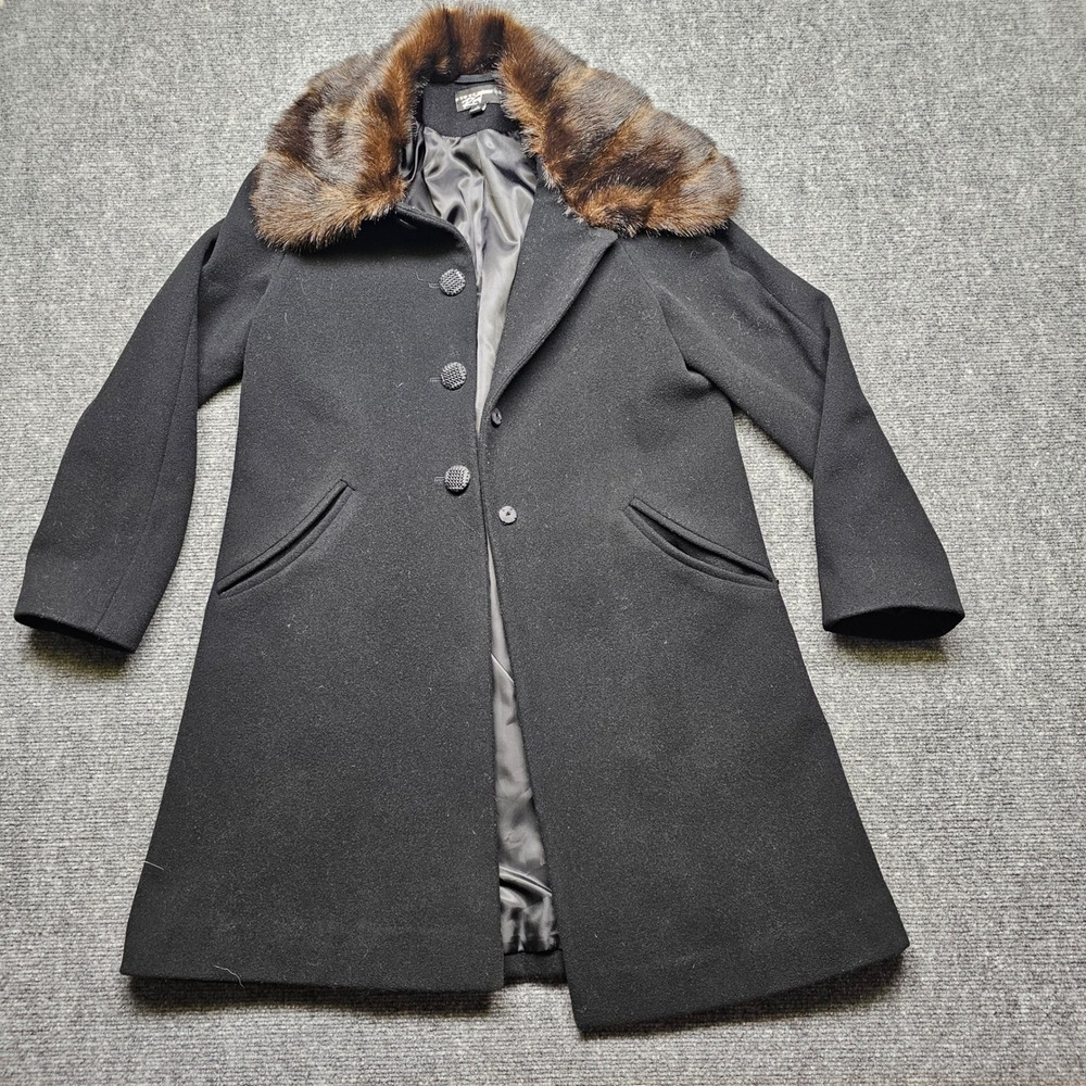 Black Rivet Womens Wool Blend Faux Fur Collar Coat Black Size 10 5M52844-BLK
